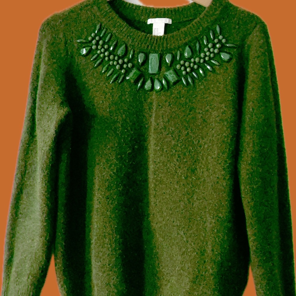 Green Sweater with Embellishments